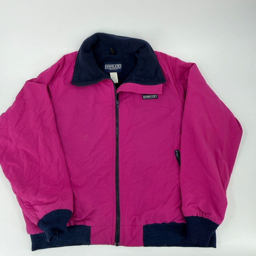 Lands End Squall Jacket Bomber 90s Vintage Women Size XL Pink Navy Blue Zip Coat